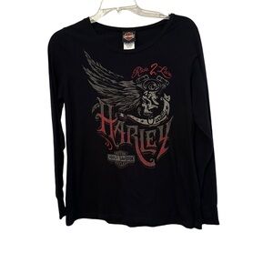 Harley Davidson Sherman Texas Black Red Graphic Scoop Neck Long Sleeve XXL